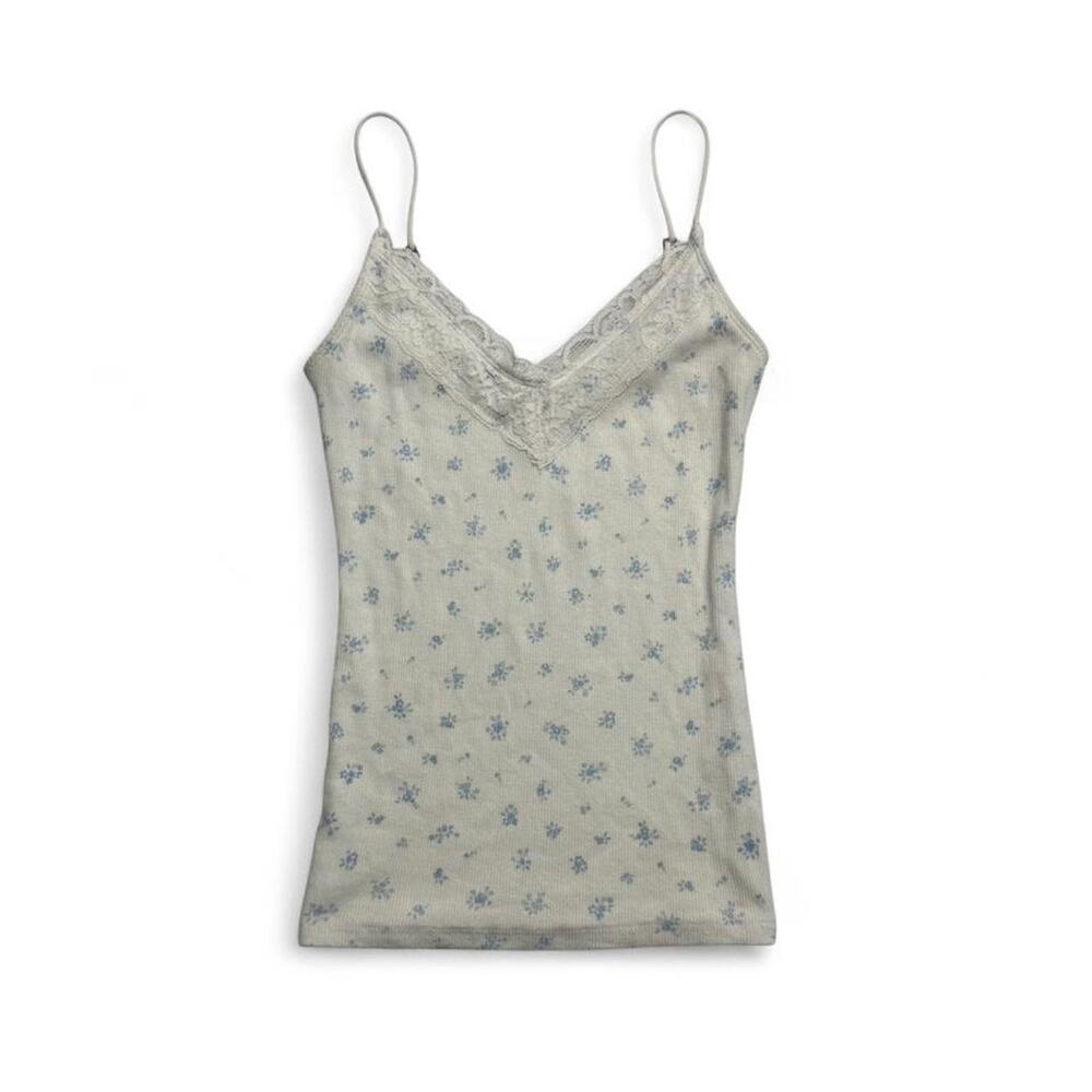 Hollister white/blue floral lace cami top Size XS summer